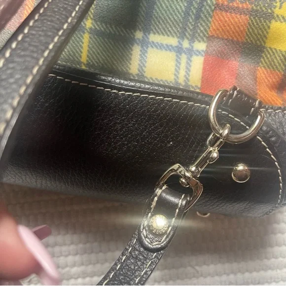 Vintage Dooney Bourke Plaid Bucket Bag Drawstring Equestrian Rare